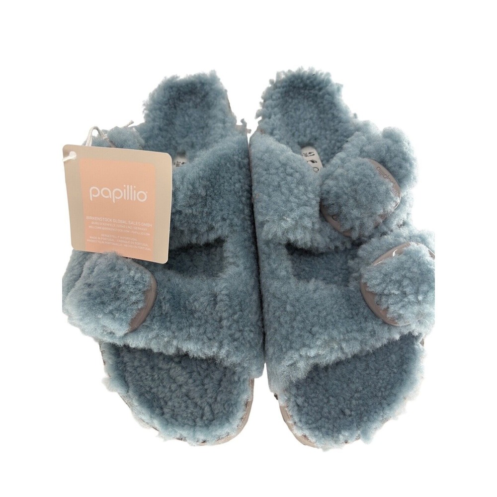 Birkenstock Papillio Sandals Arizona Big Buckle Shearling Blue Women‎ Size 6 New